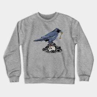 Raven with Golden Key on Rocks and Skull Crewneck Sweatshirt